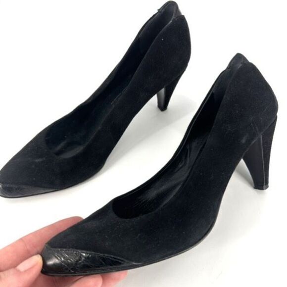 Jil Sander Women's Velvet Leather Trim Pointed Toe Pump Heel Shoes Black Size 36 - Picture 2 of 15